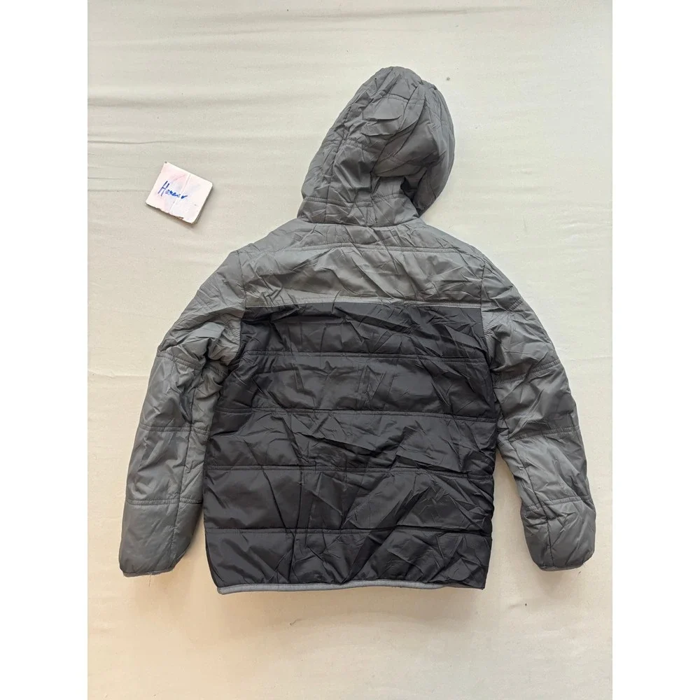 Eddie Bauer Boys Puffer Jacket Gray Black Hooded Fleece Lined Quilted Coat XL